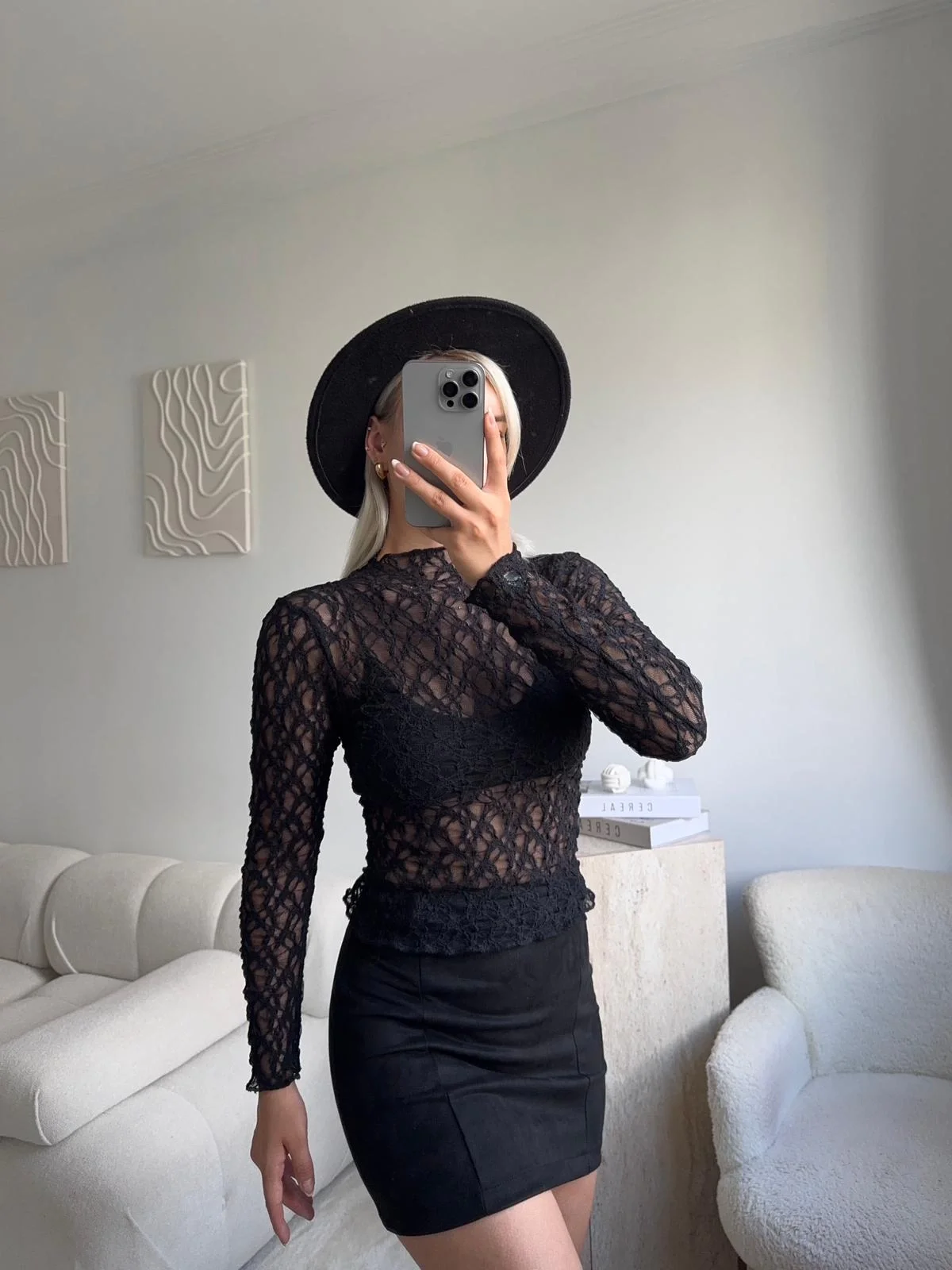 Transparan Dantel Bluz - SİYAH