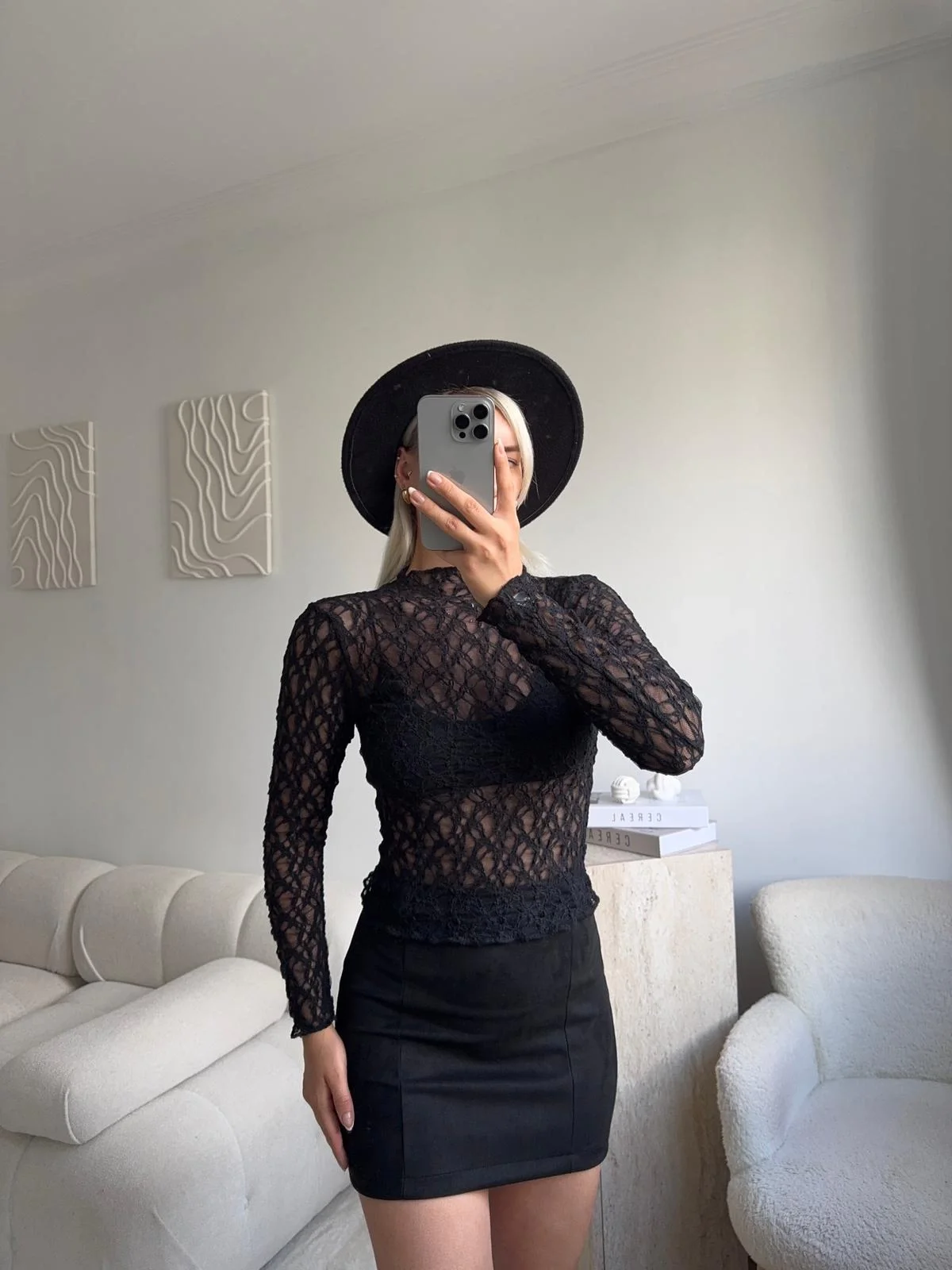 Transparan Dantel Bluz - SİYAH