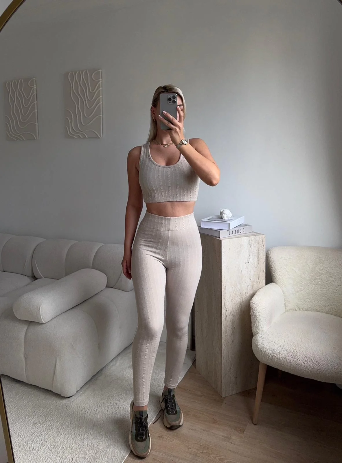 Triko Burgu Üçlü Takım - BEJ