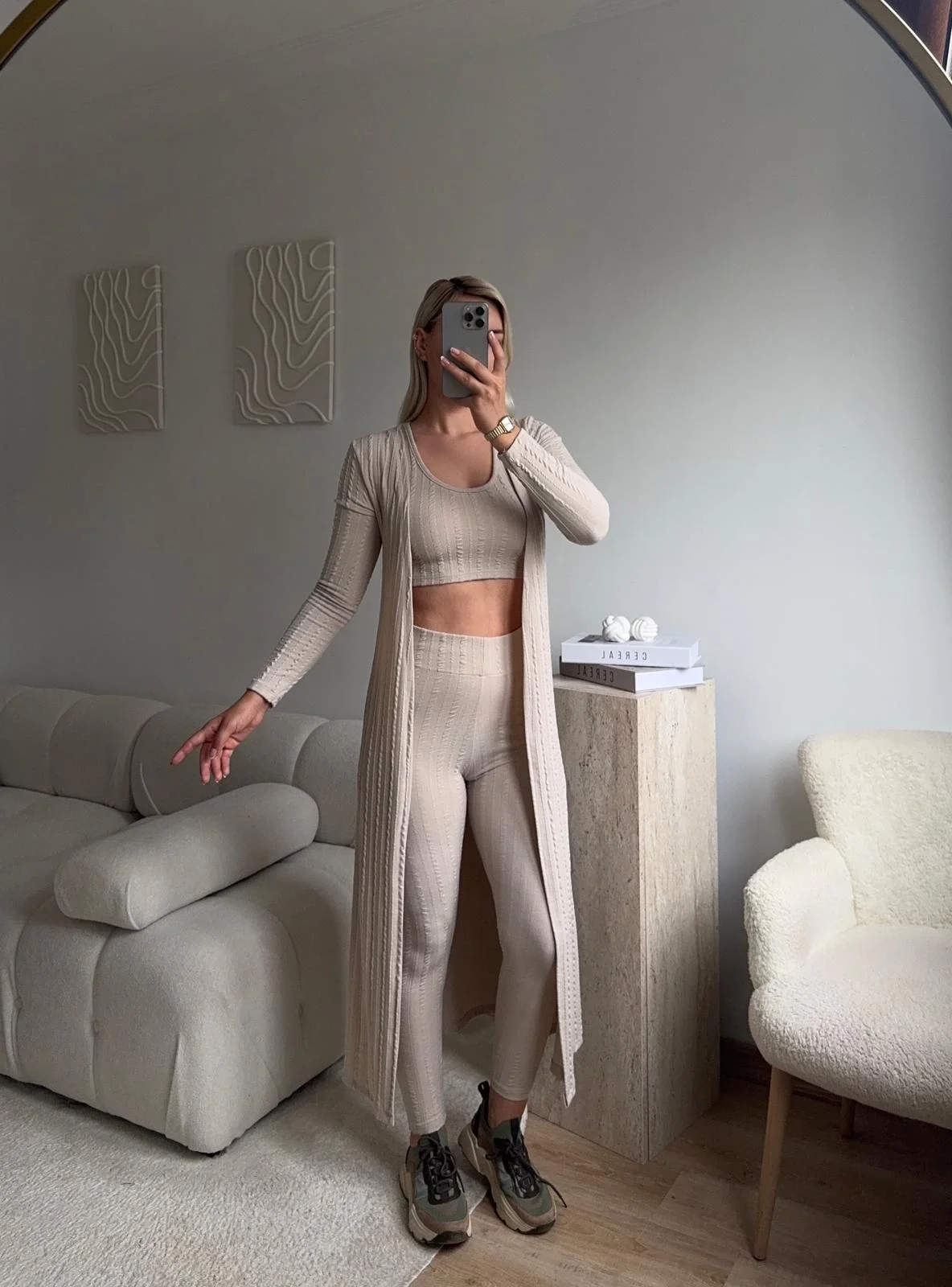 Triko Burgu Üçlü Takım - BEJ