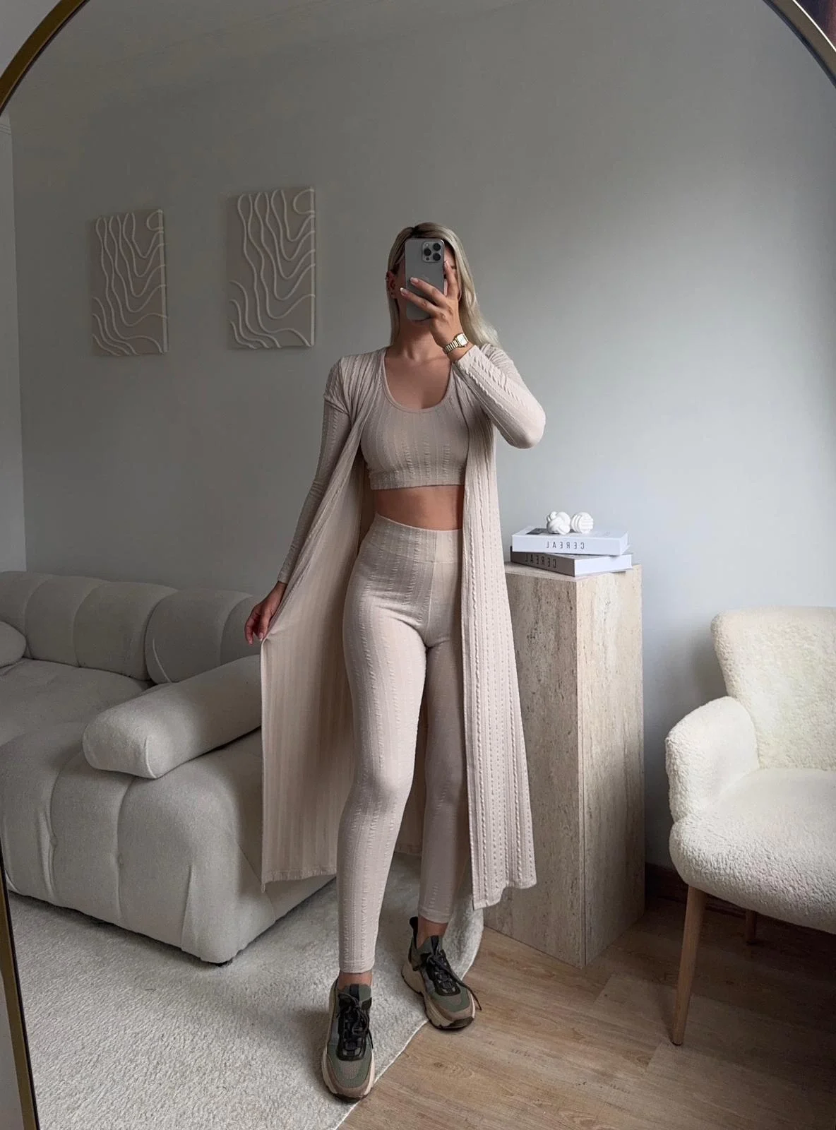 Triko Burgu Üçlü Takım - BEJ