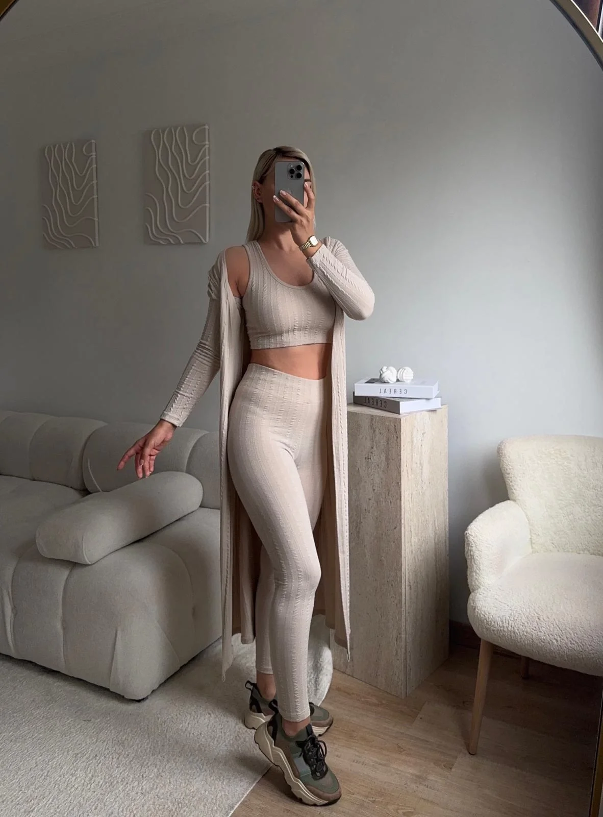 Triko Burgu Üçlü Takım - BEJ