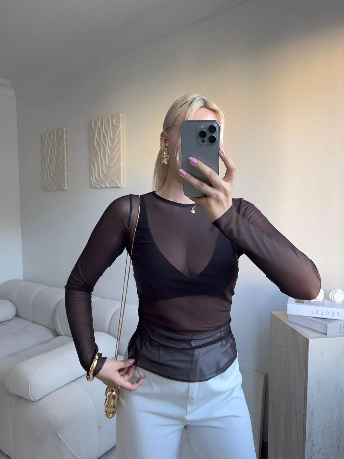 Tül Detaylı Uzun Kollu Bluz