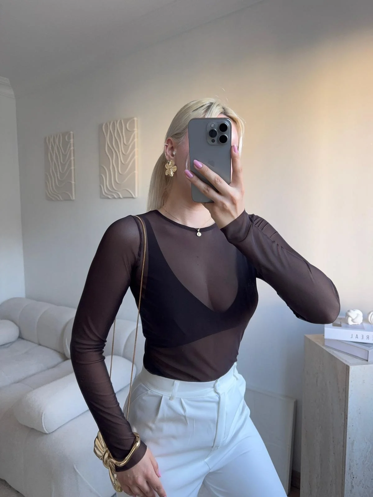 Tül Detaylı Uzun Kollu Bluz