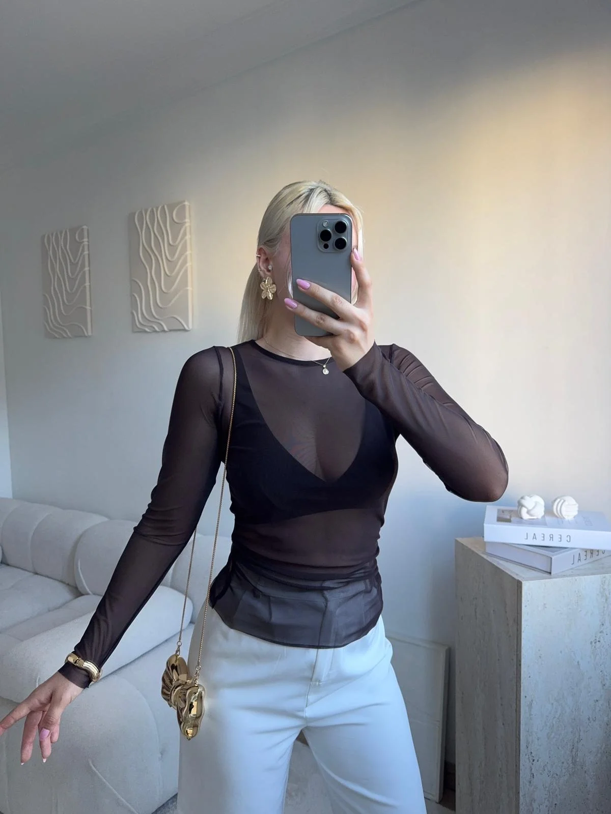 Tül Detaylı Uzun Kollu Bluz