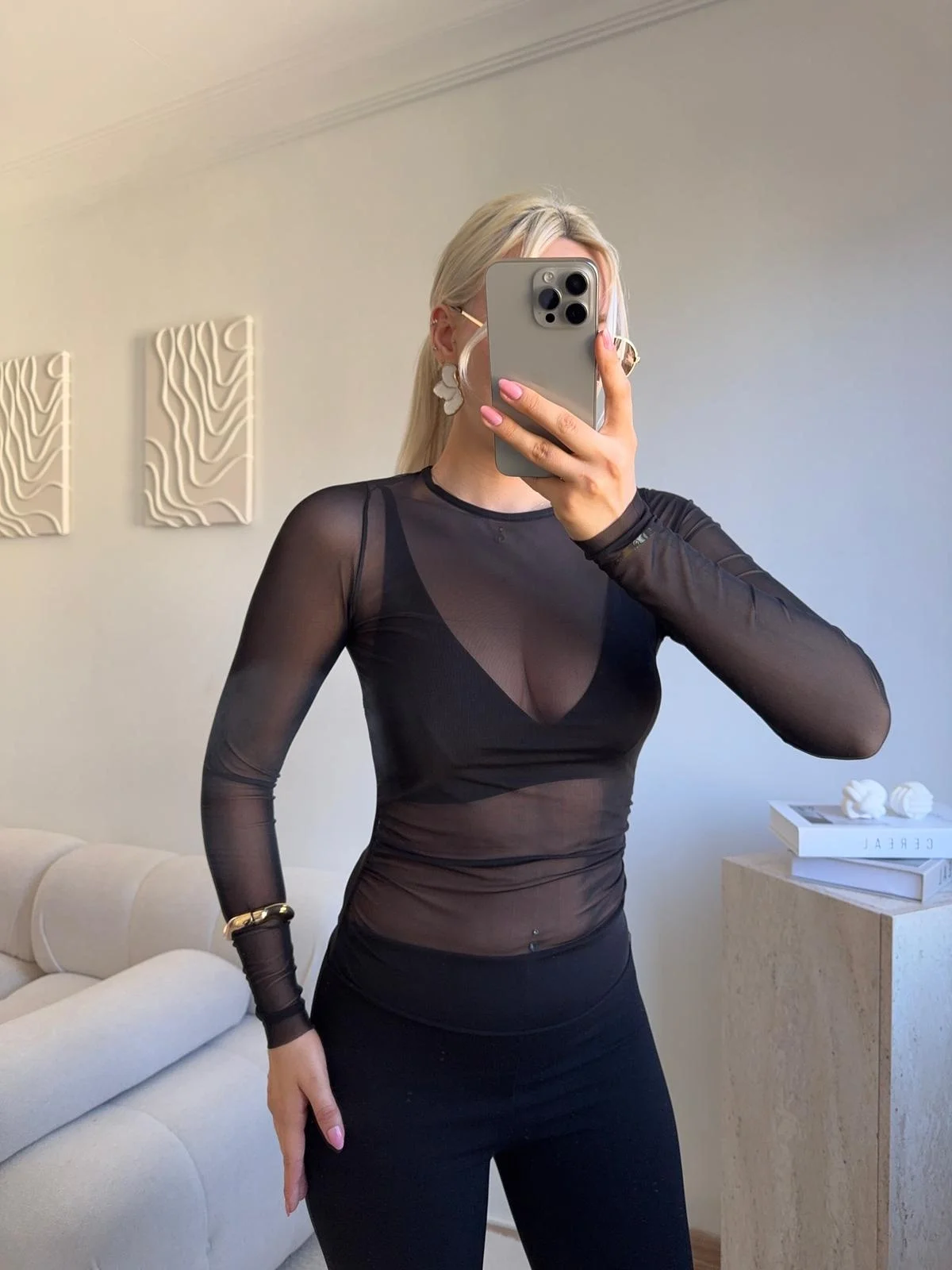 Tül Detaylı Uzun Kollu Bluz