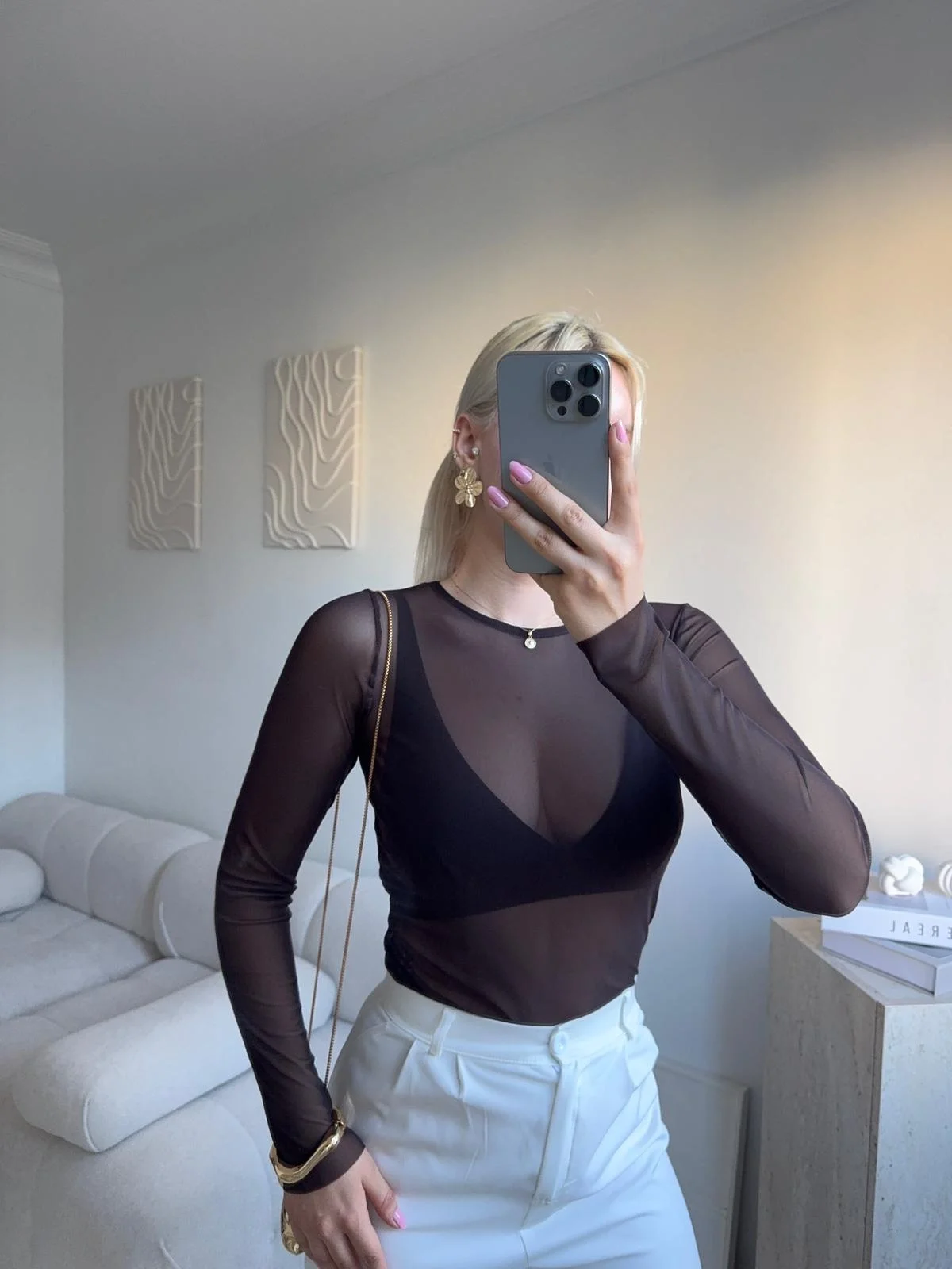 Tül Detaylı Uzun Kollu Bluz