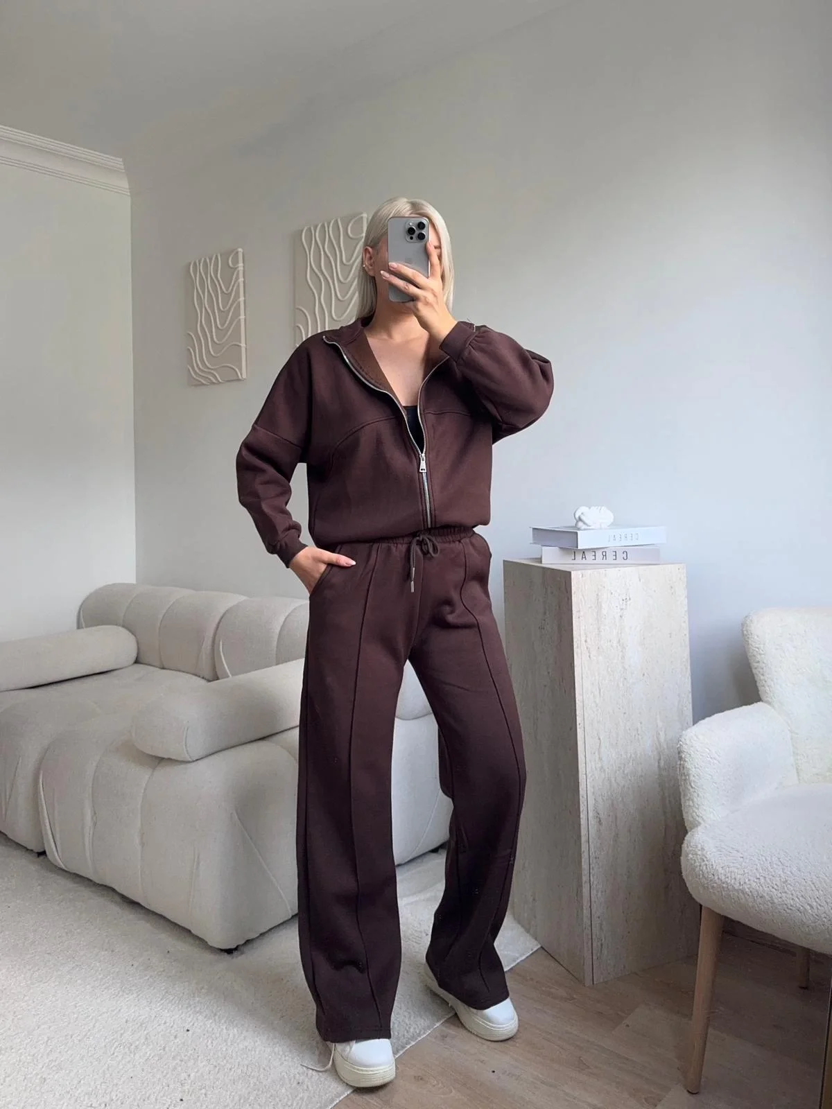 Üç İplik Bİyeli Eşofman Takımı - KAHVE