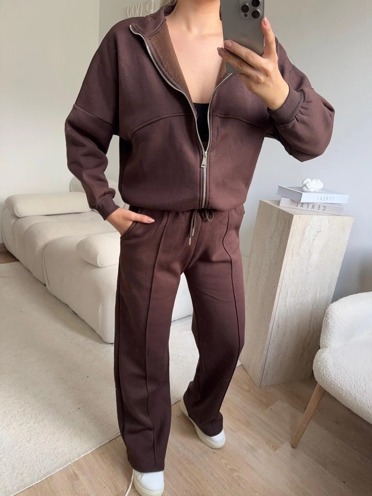 Üç İplik Bİyeli Eşofman Takımı - KAHVE