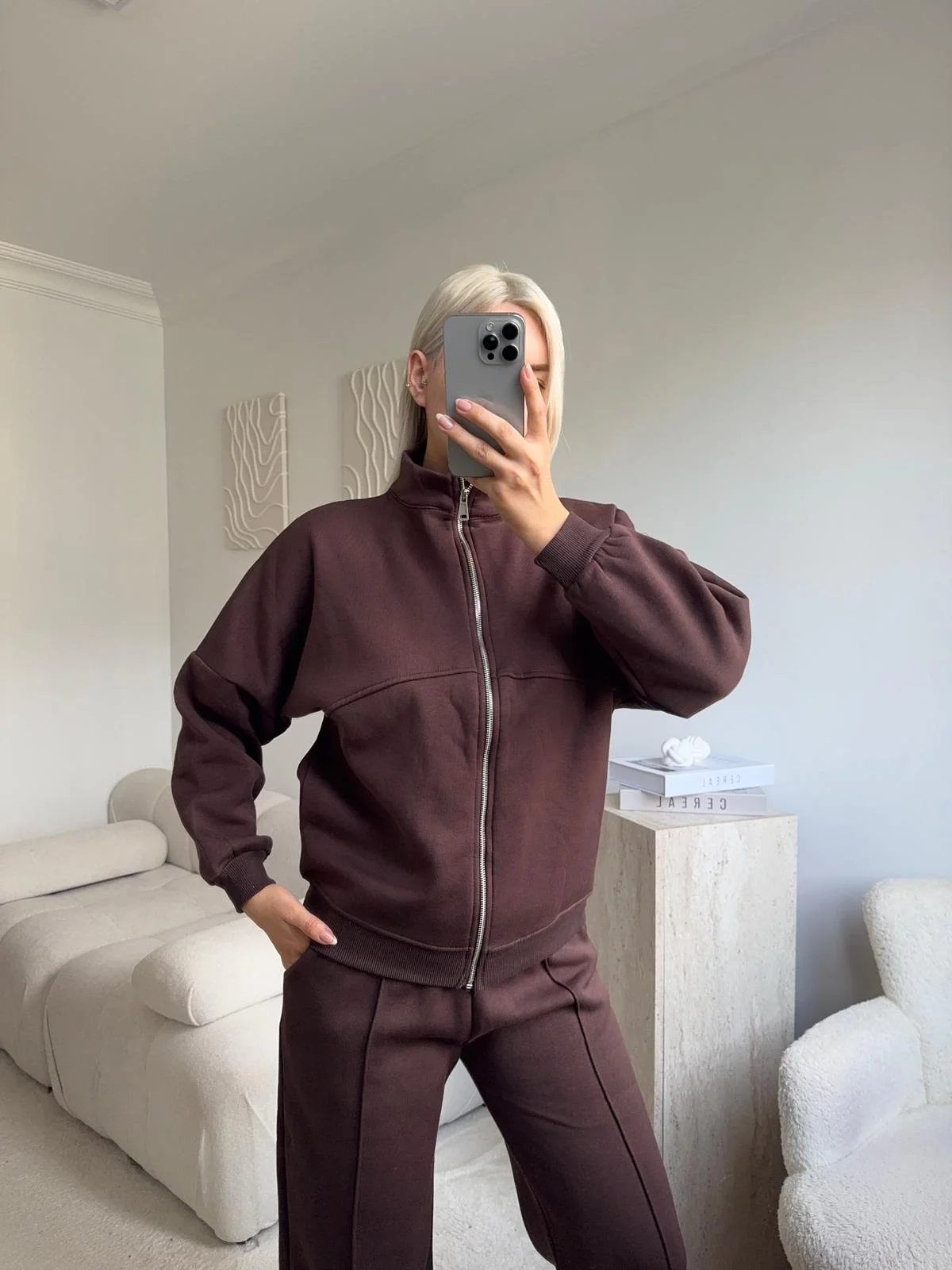 Üç İplik Bİyeli Eşofman Takımı - KAHVE