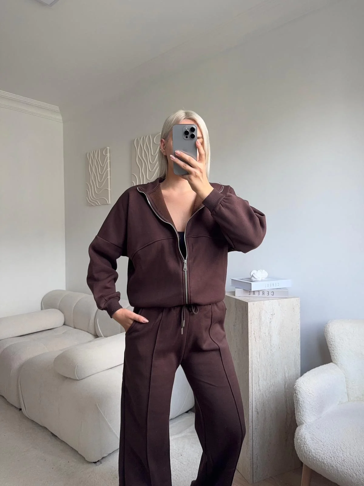 Üç İplik Bİyeli Eşofman Takımı - KAHVE