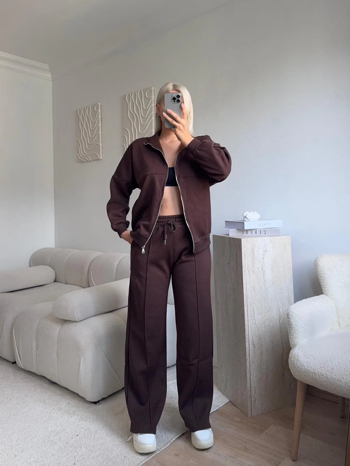 Üç İplik Bİyeli Eşofman Takımı - KAHVE