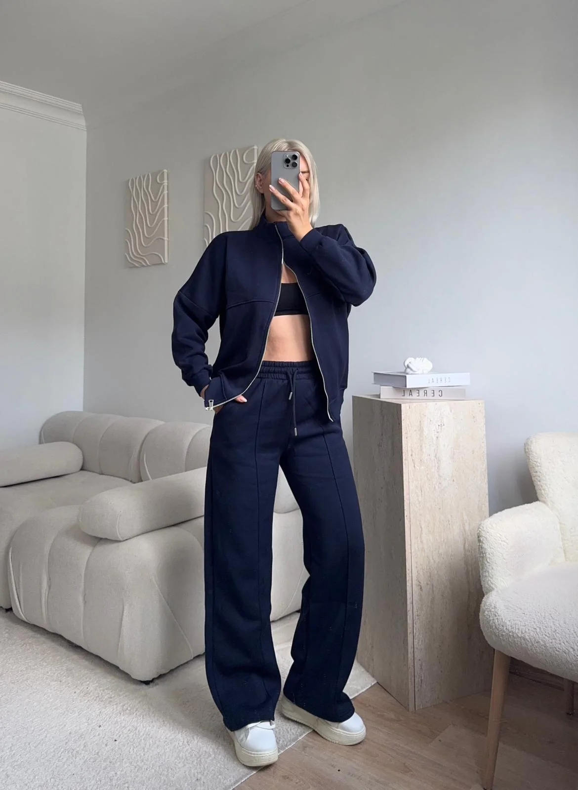 Üç İplik Bİyeli Eşofman Takımı - LACİVERT