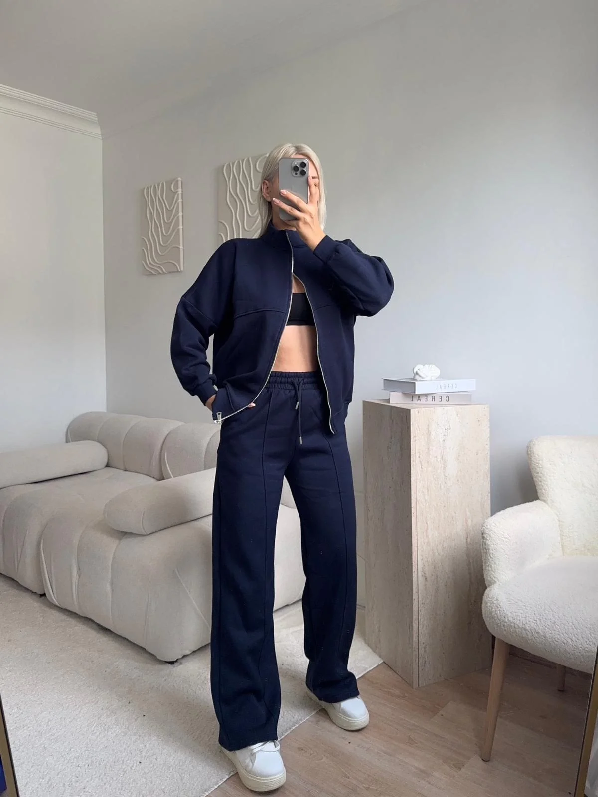 Üç İplik Bİyeli Eşofman Takımı - LACİVERT