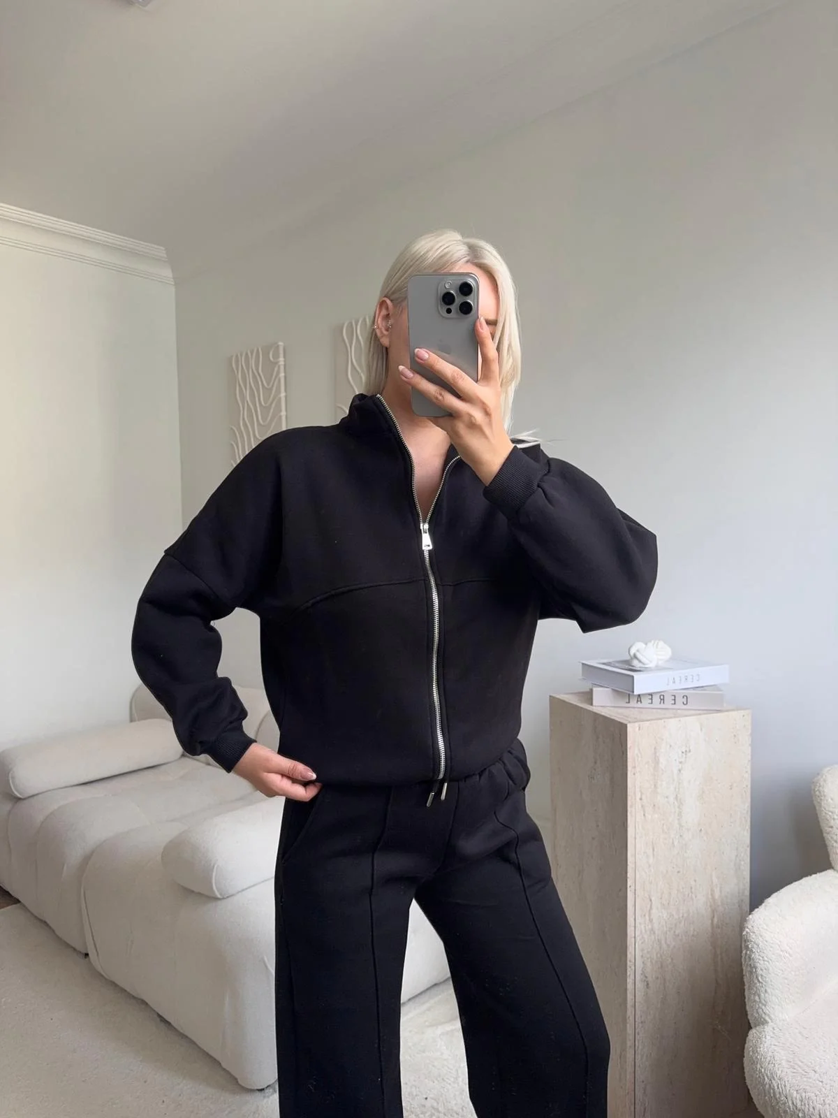 Üç İplik Bİyeli Eşofman Takımı - SİYAH