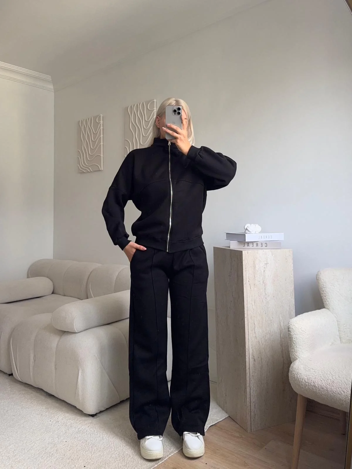 Üç İplik Bİyeli Eşofman Takımı - SİYAH