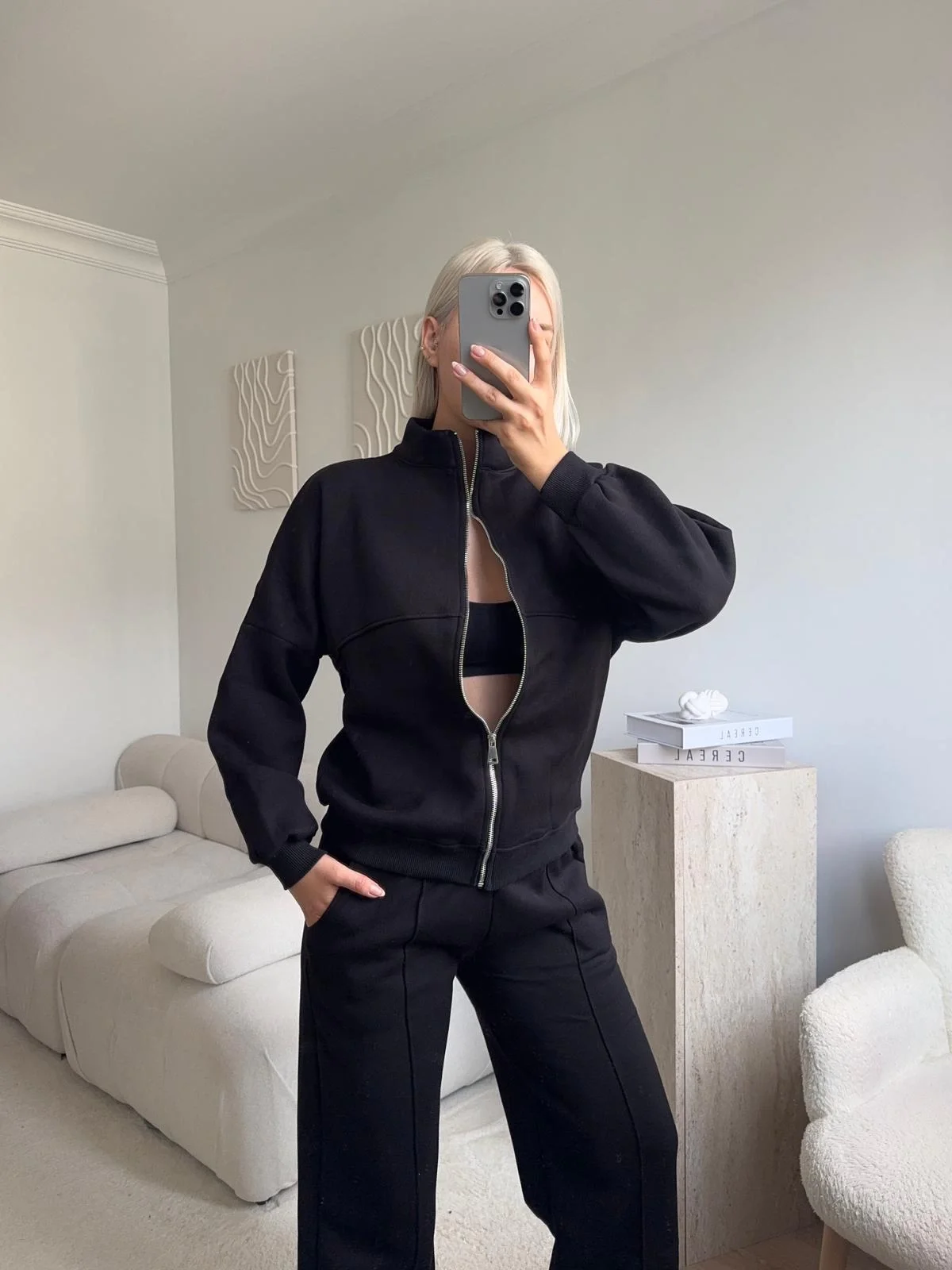 Üç İplik Bİyeli Eşofman Takımı - SİYAH