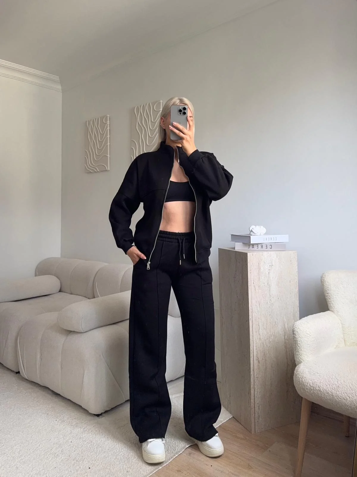 Üç İplik Bİyeli Eşofman Takımı - SİYAH