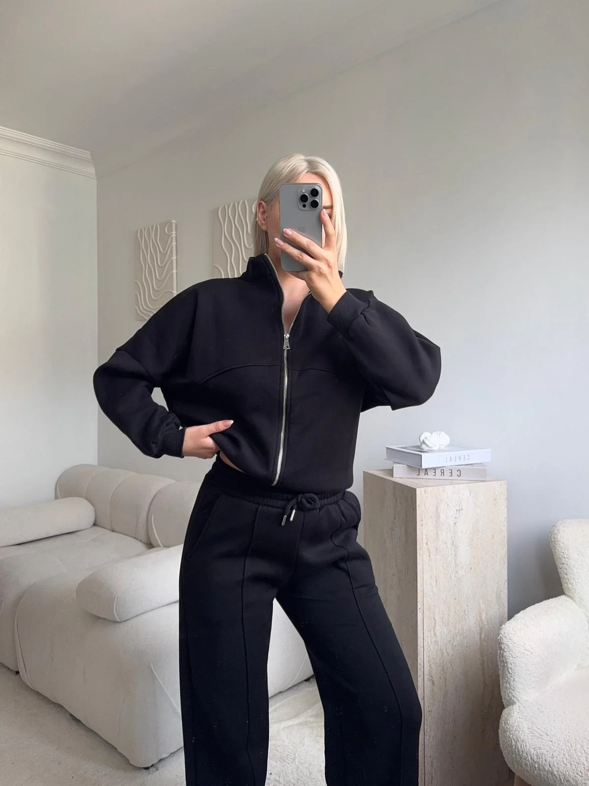 Üç İplik Bİyeli Eşofman Takımı - SİYAH