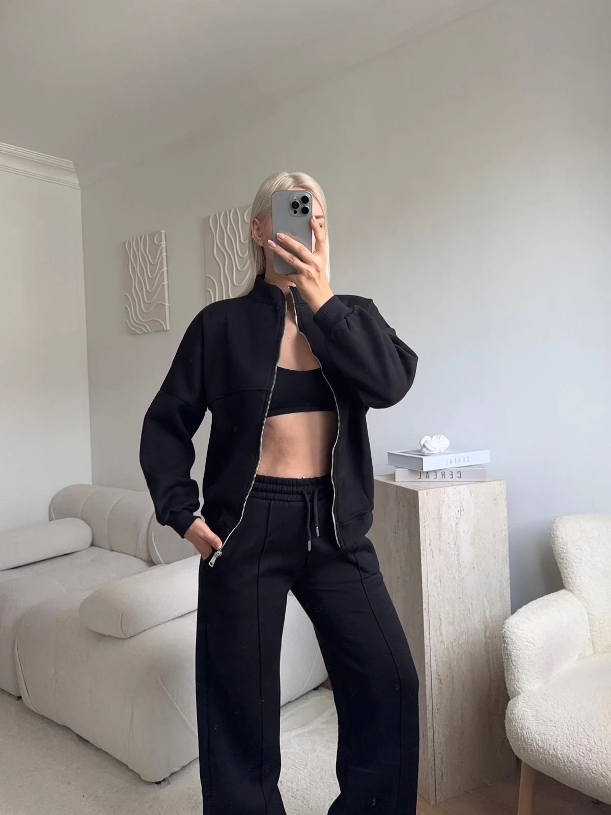 Üç İplik Bİyeli Eşofman Takımı - SİYAH