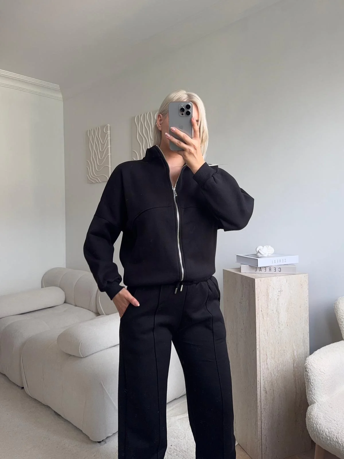 Üç İplik Bİyeli Eşofman Takımı - SİYAH