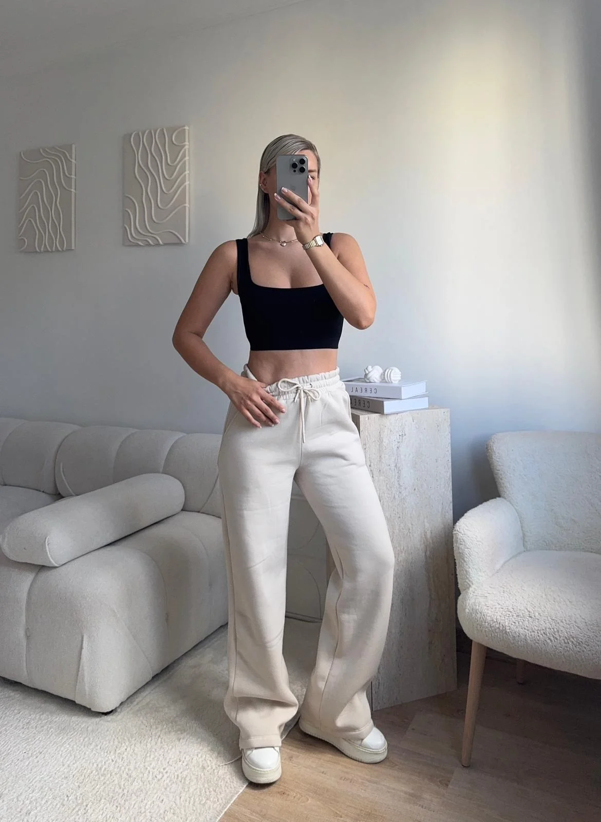 Üç İplik Yüksek Bel Eşofman - BEJ