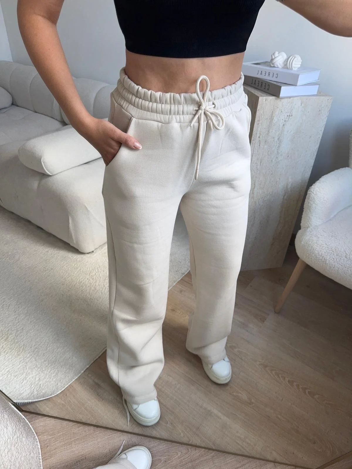 Üç İplik Yüksek Bel Eşofman - BEJ