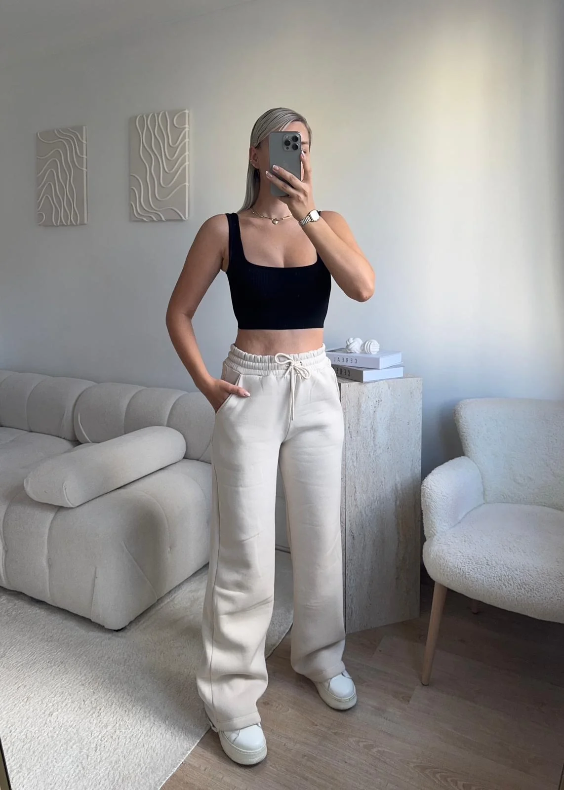 Üç İplik Yüksek Bel Eşofman - BEJ