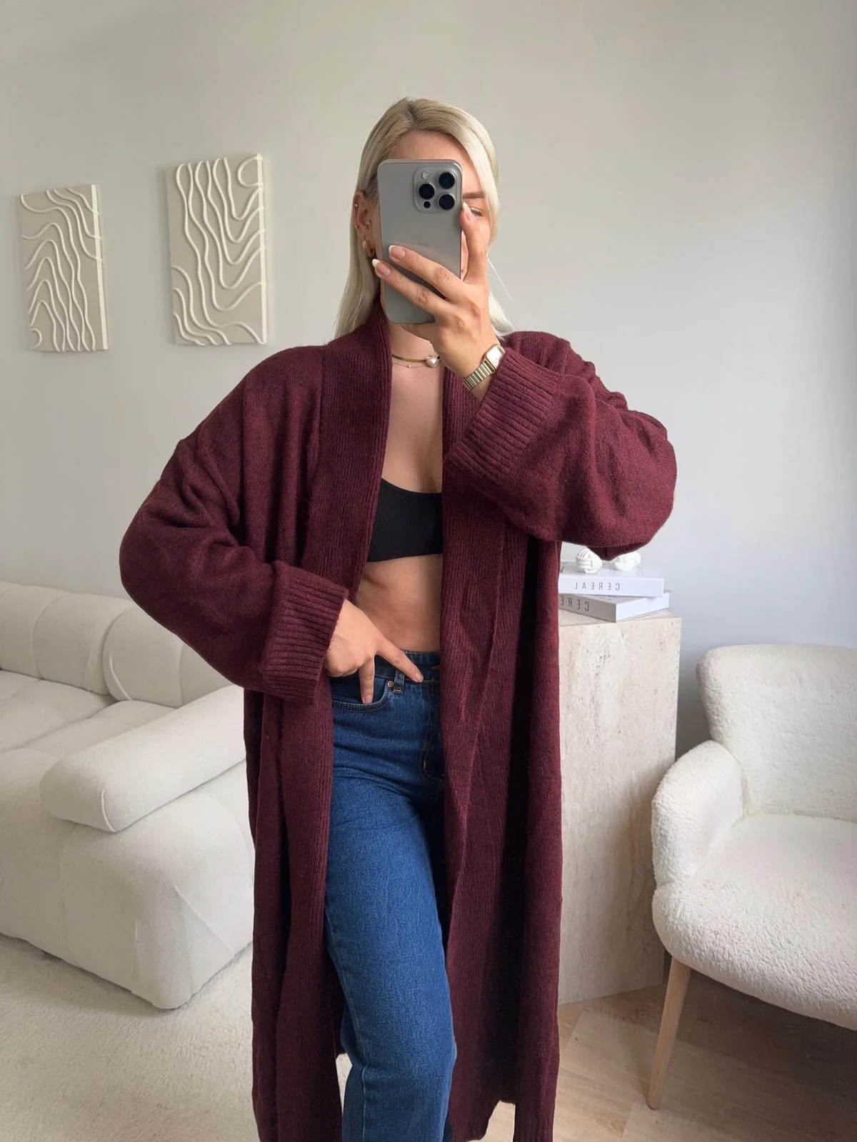 Uzun Salaş Triko Hırka - BORDO