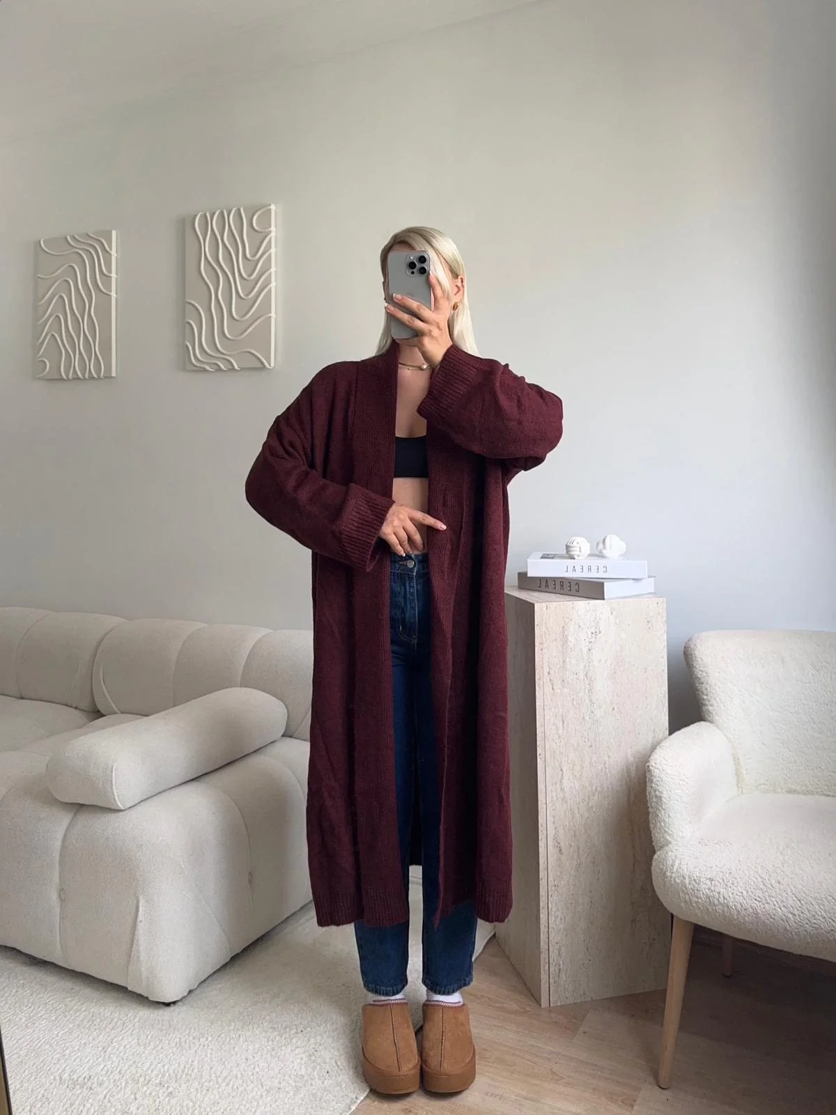 Uzun Salaş Triko Hırka - BORDO