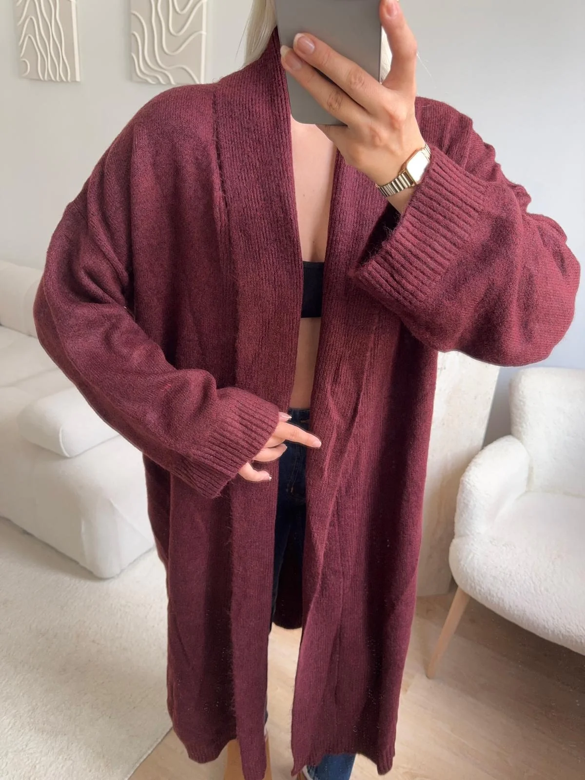 Uzun Salaş Triko Hırka - BORDO