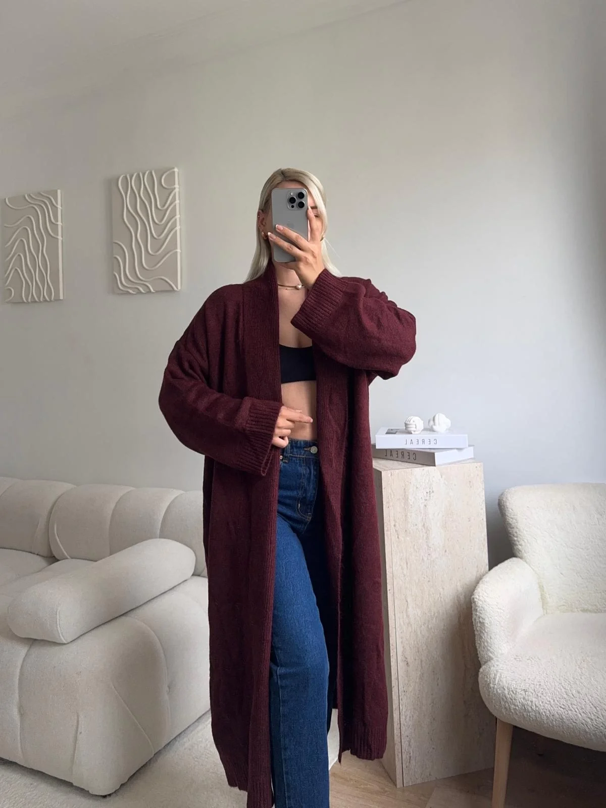 Uzun Salaş Triko Hırka - BORDO