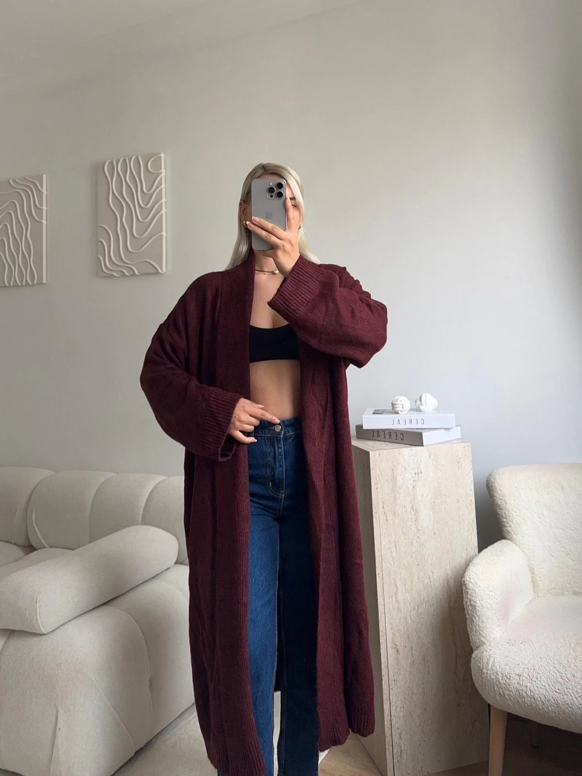 Uzun Salaş Triko Hırka - BORDO