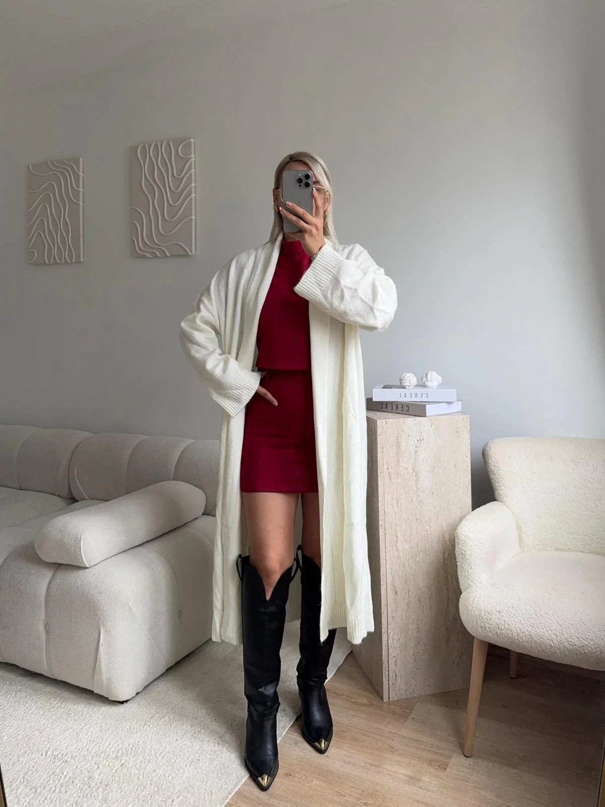 Uzun Salaş Triko Hırka - EKRU