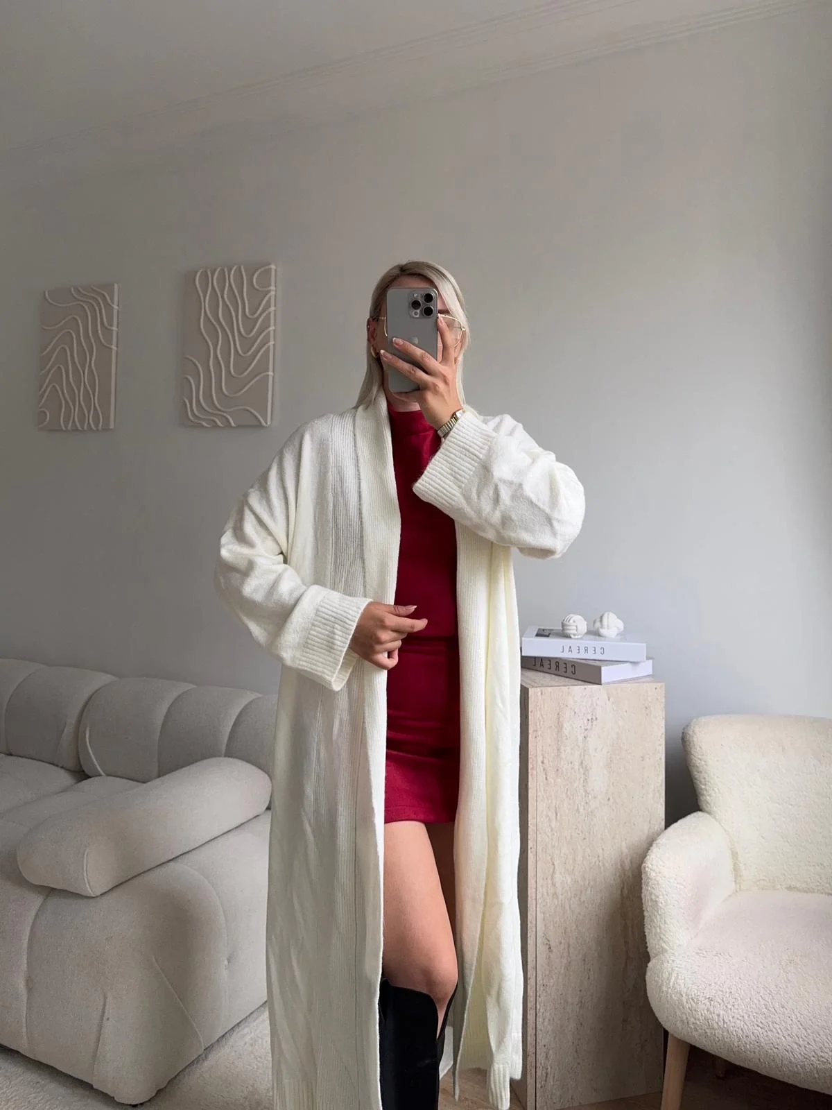 Uzun Salaş Triko Hırka - EKRU