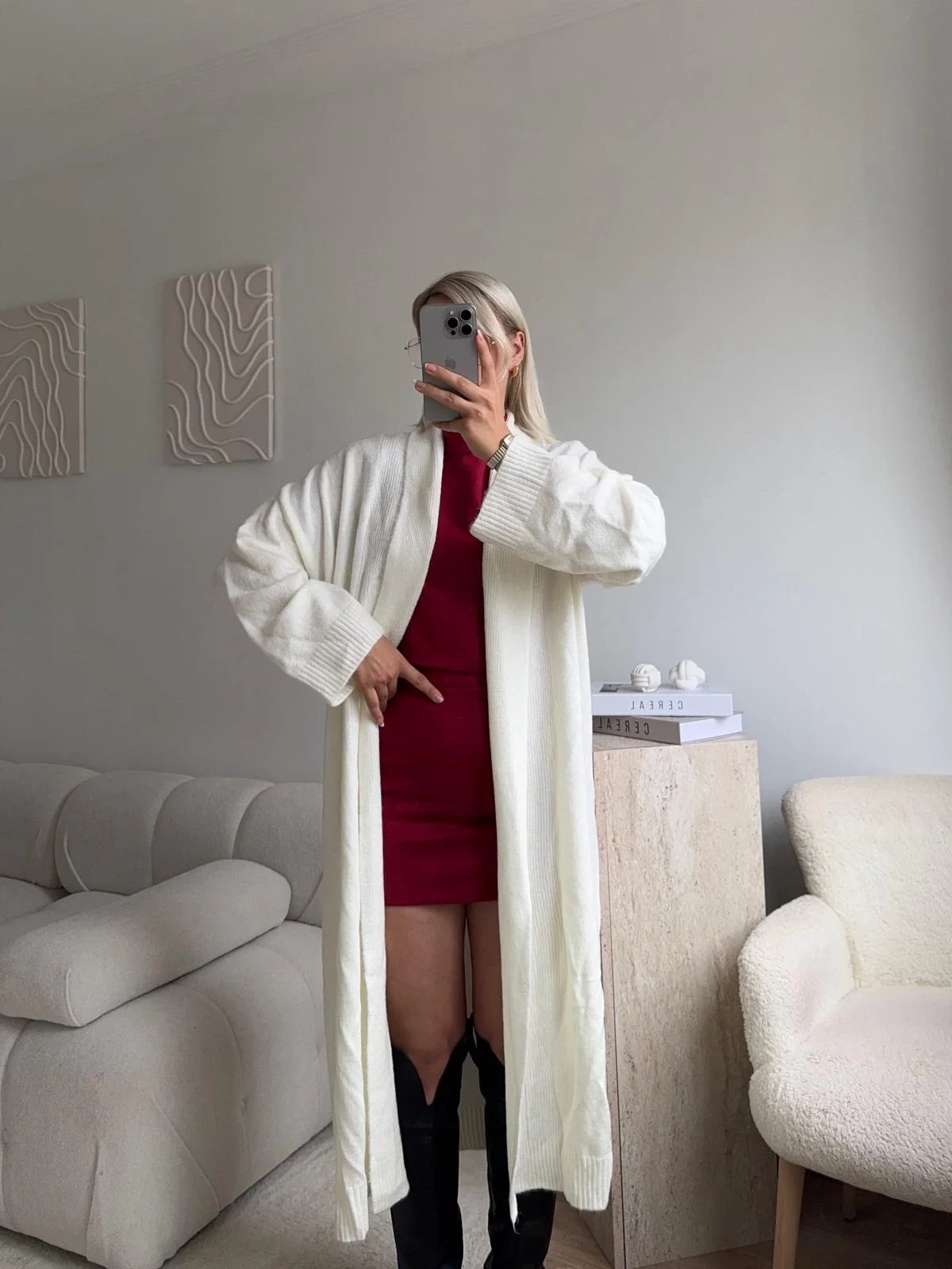 Uzun Salaş Triko Hırka - EKRU