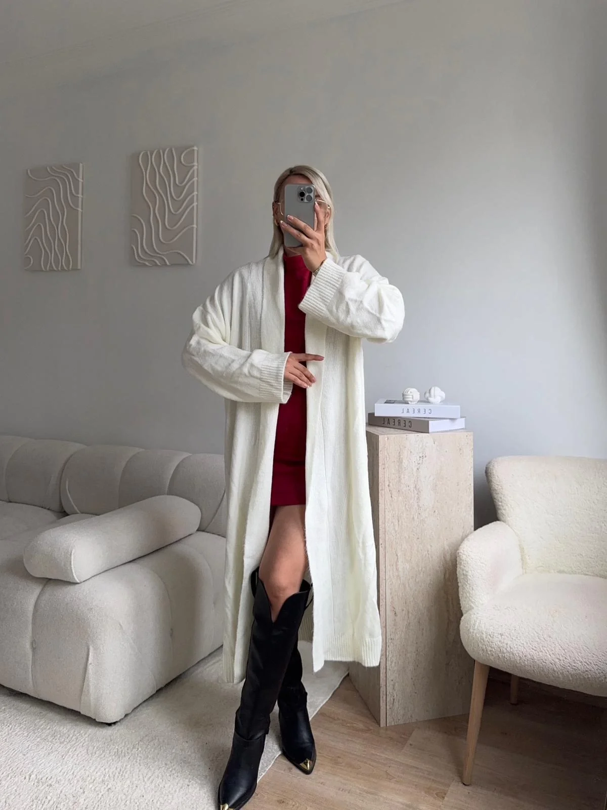 Uzun Salaş Triko Hırka - EKRU