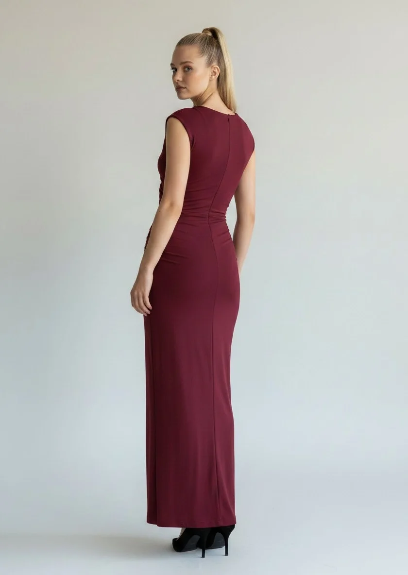 V Yaka Pencere Detay Elbise - BORDO