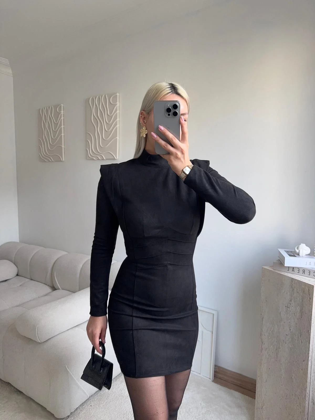 Vatkalı Bel Korse Elbise - SİYAH