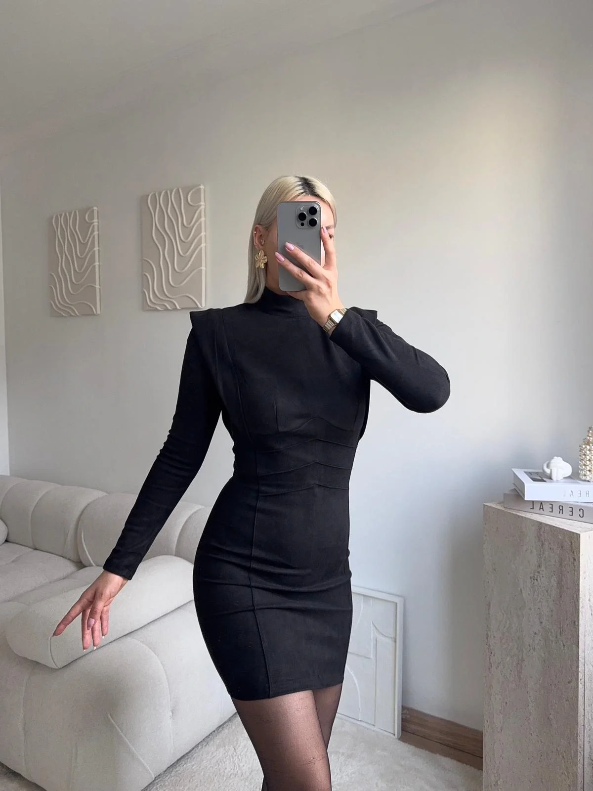 Vatkalı Bel Korse Elbise - SİYAH