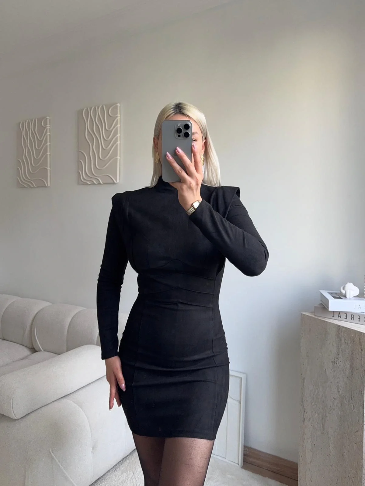 Vatkalı Bel Korse Elbise - SİYAH