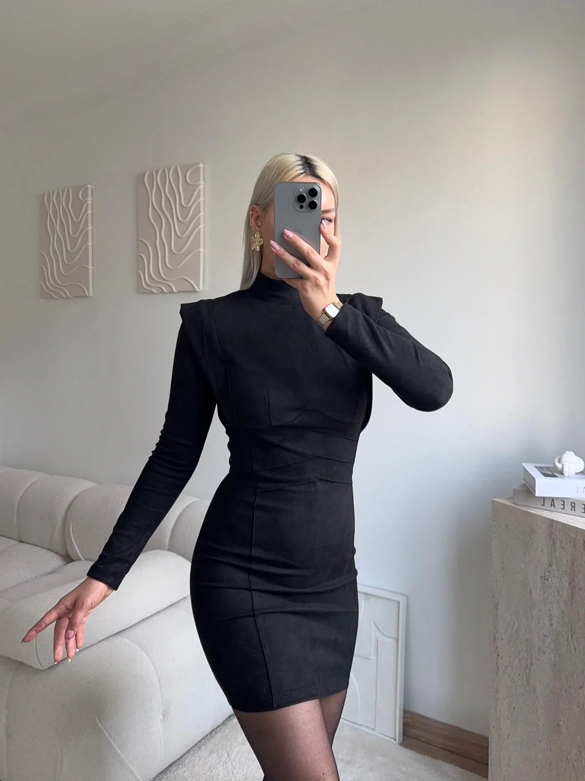 Vatkalı Bel Korse Elbise - SİYAH