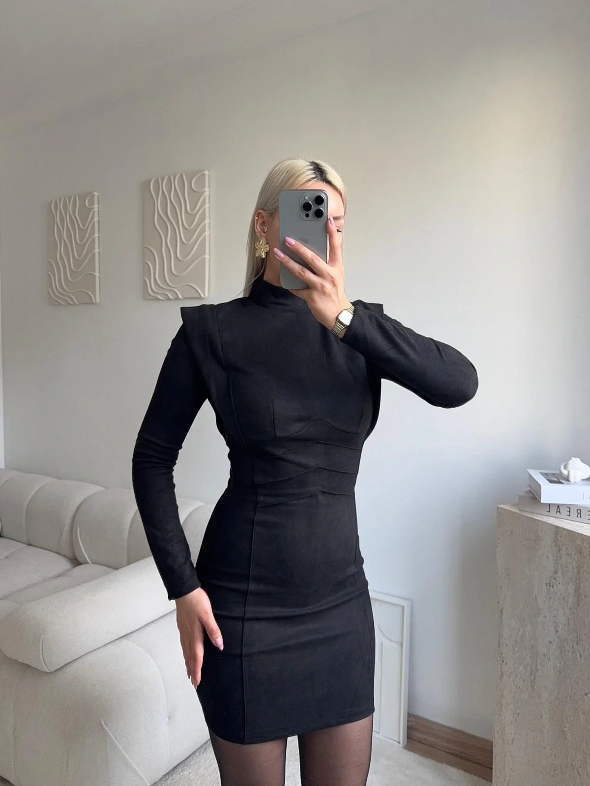 Vatkalı Bel Korse Elbise - SİYAH