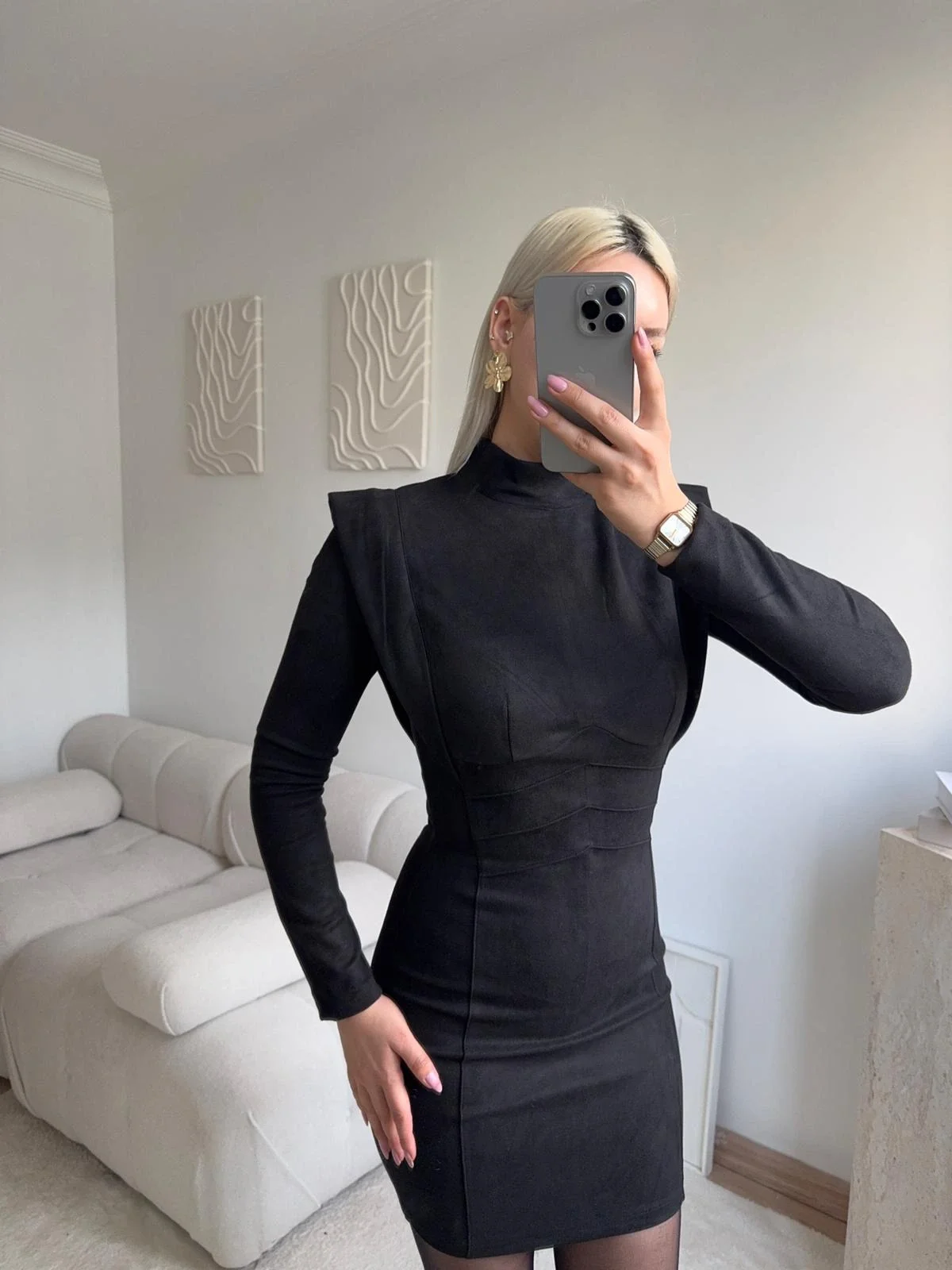 Vatkalı Bel Korse Elbise - SİYAH