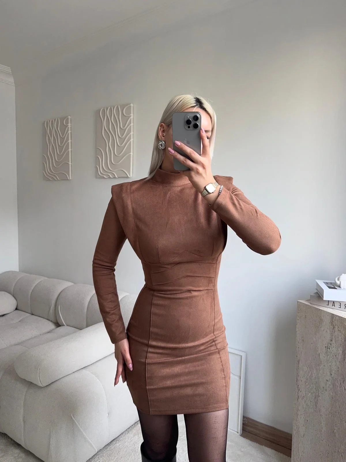 Vatkalı Bel Korse Elbise - TABA