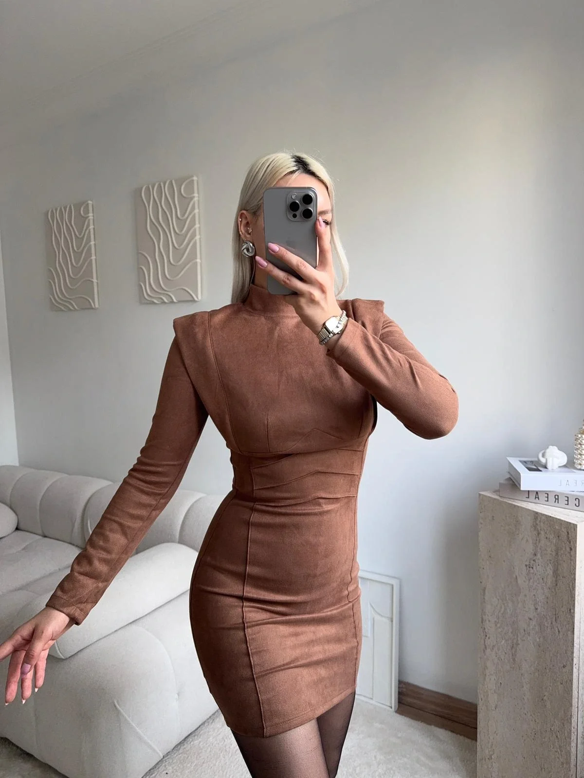 Vatkalı Bel Korse Elbise - TABA