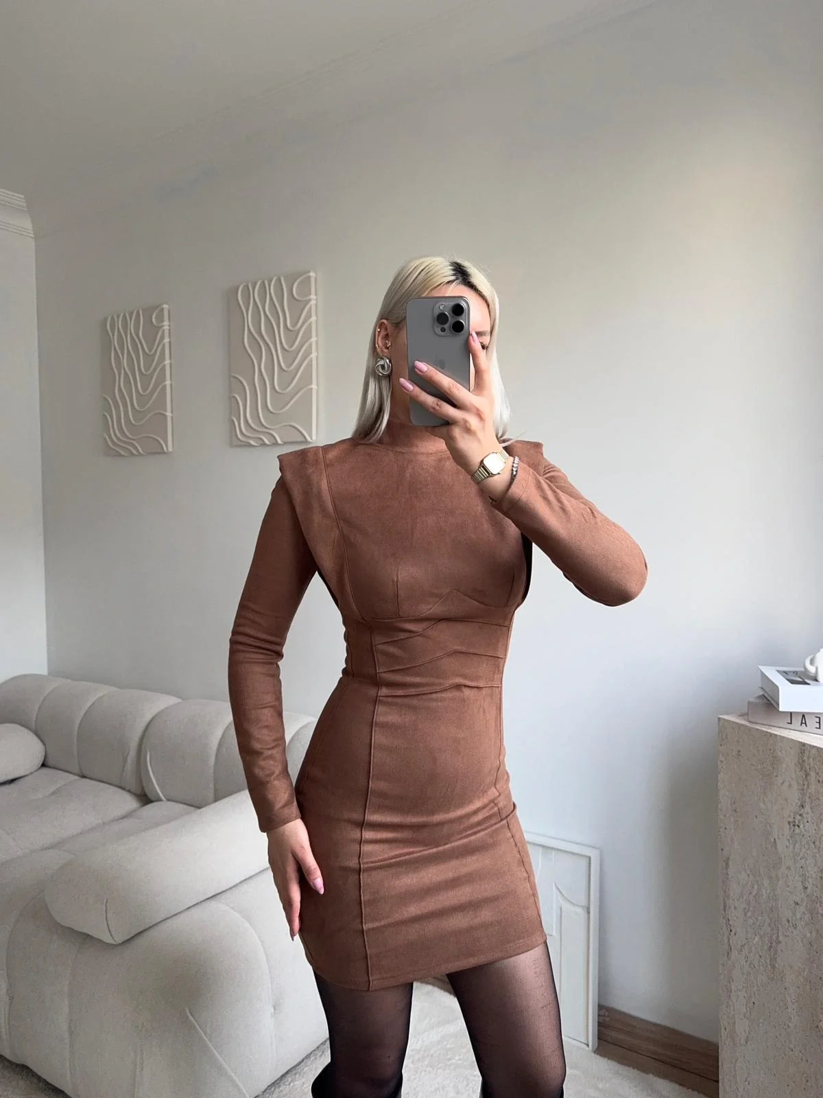 Vatkalı Bel Korse Elbise - TABA