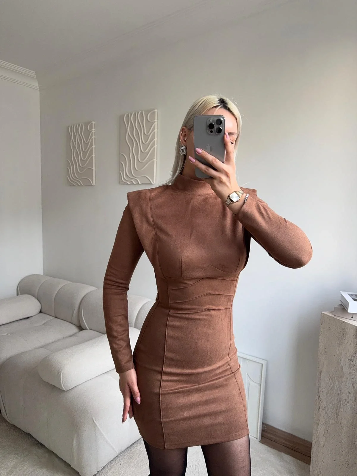 Vatkalı Bel Korse Elbise - TABA