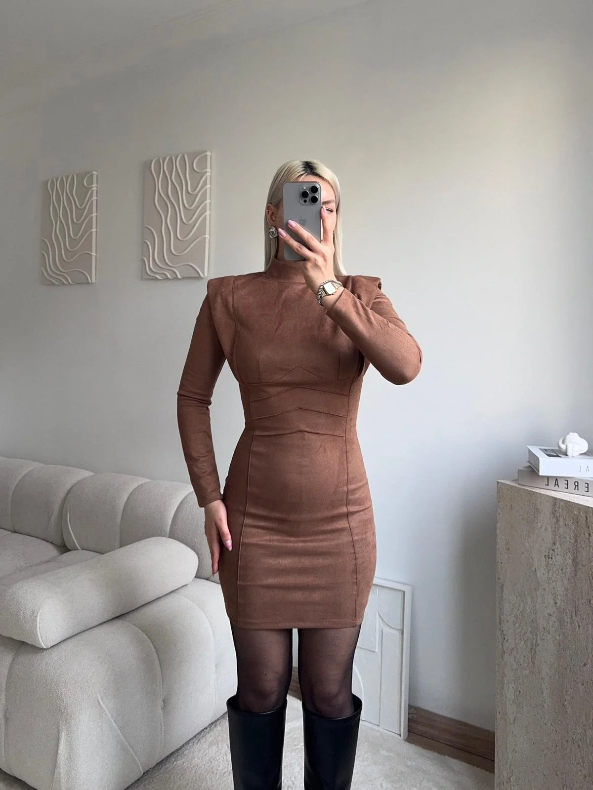 Vatkalı Bel Korse Elbise - TABA