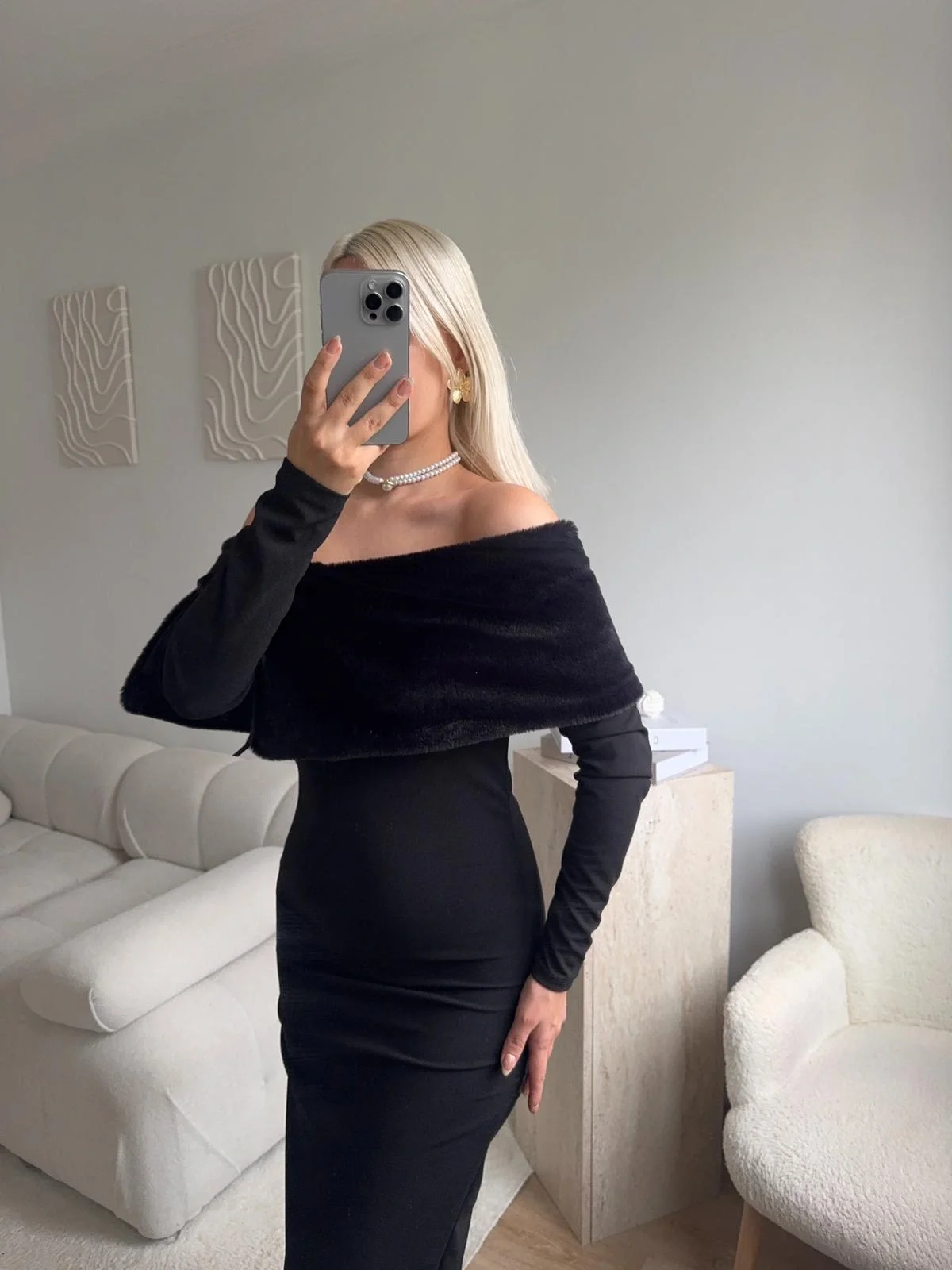 Velvet Charm Elbise - SİYAH